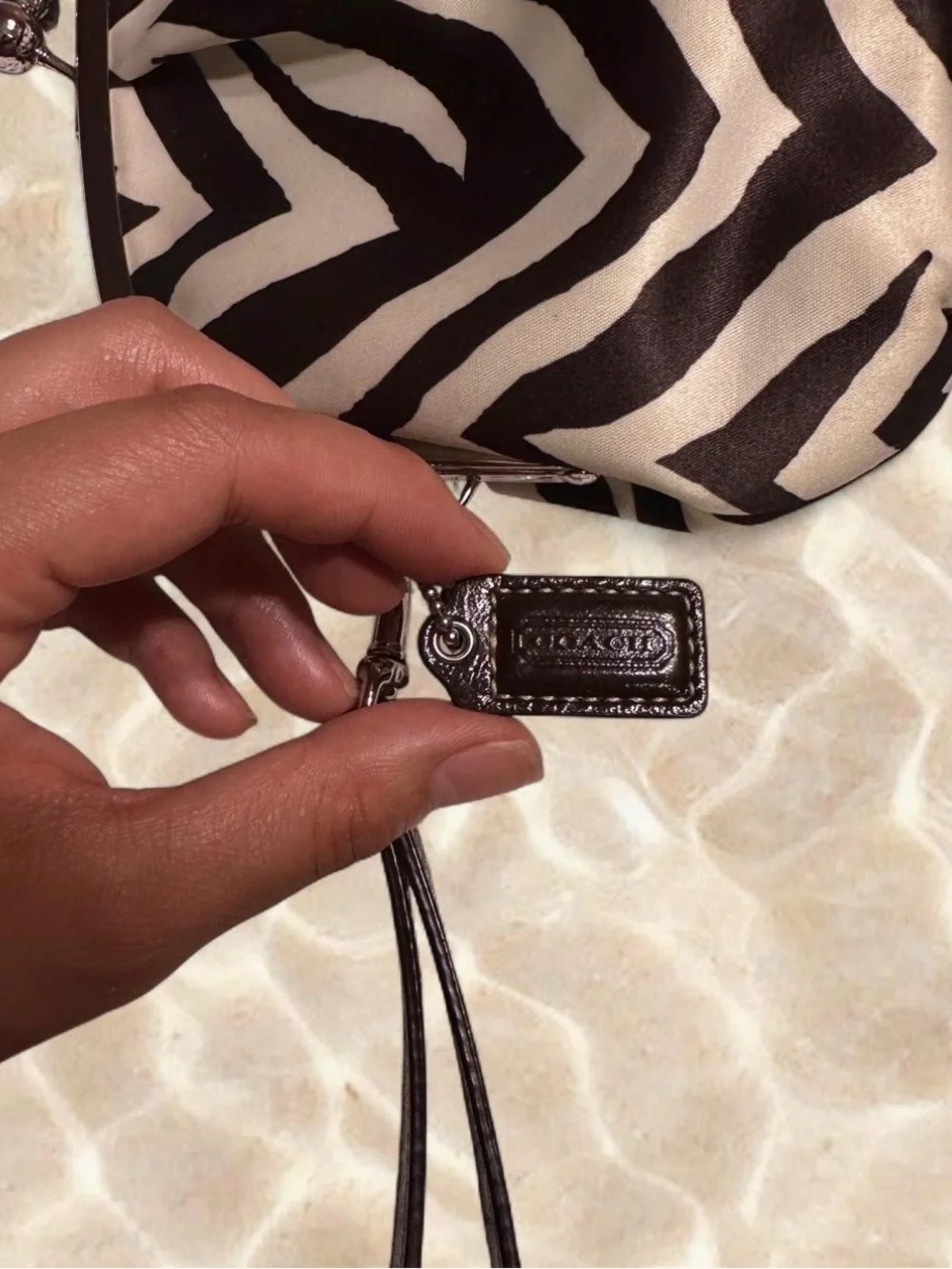 Y2K Coach Zebra-Print Kiss-Lock Coin Clutch Wristlet in Brown and White